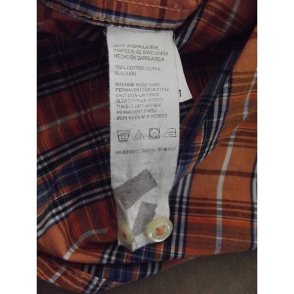 IZOD Shirt Mens XL Orange White Blue Plaid Button-Down Collar Heritage Tartan - Picture 11 of 12